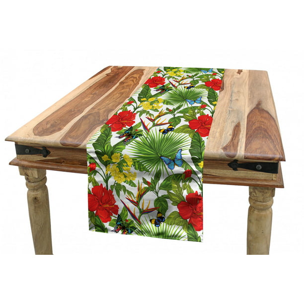 16 X 120 Ambesonne Botanical Table Runner Summer Themed Pattern of Butterflies and Exotic Flowers and Leaves Garden Art Multicolor Dining Room Kitchen Rectangular Runner 